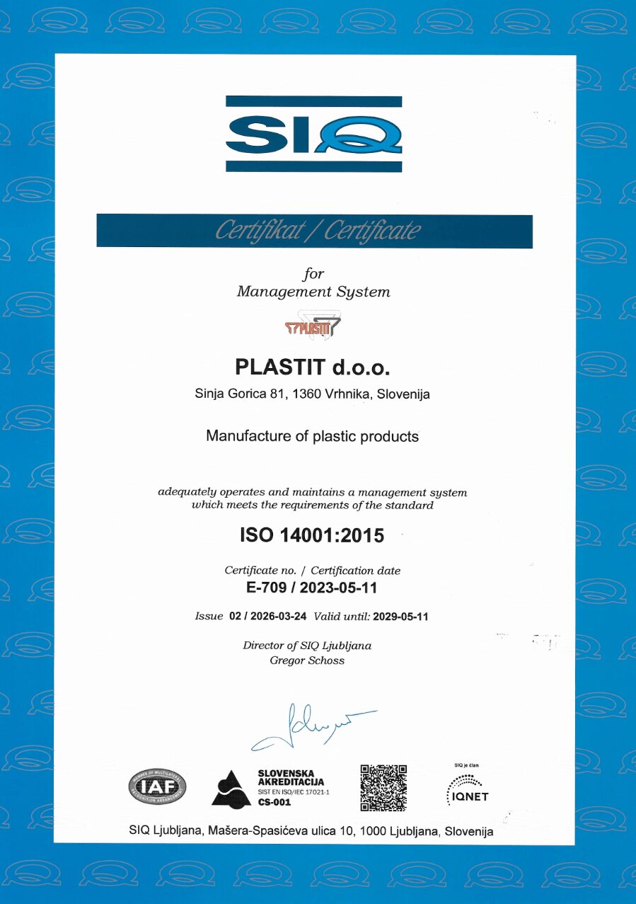 SIQ ISO 14001 certificate for the environmental management system
